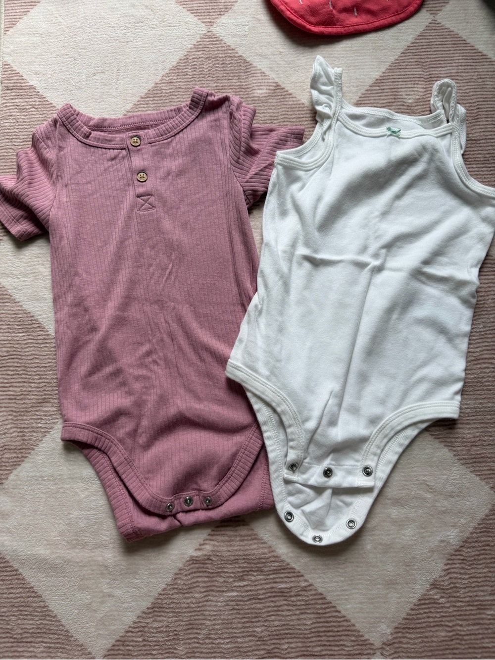 Cat & Jack Mauve Ribbed Short-Sleeve and carter’s White Tank One-Piece Bodysuits